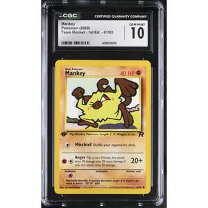 CGC 10 GEM MINT Mankey 1st Edition 61/82 Pokémon Team Rocket Non Holo (PSA)